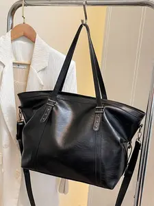 Simple large capacity tote bag for women, versatile college style shoulder bag, commuting soft leather tote bag, casual crossbody bag suitable for daily commuting, Casual Commuter Bag, Casual Fashion Bag