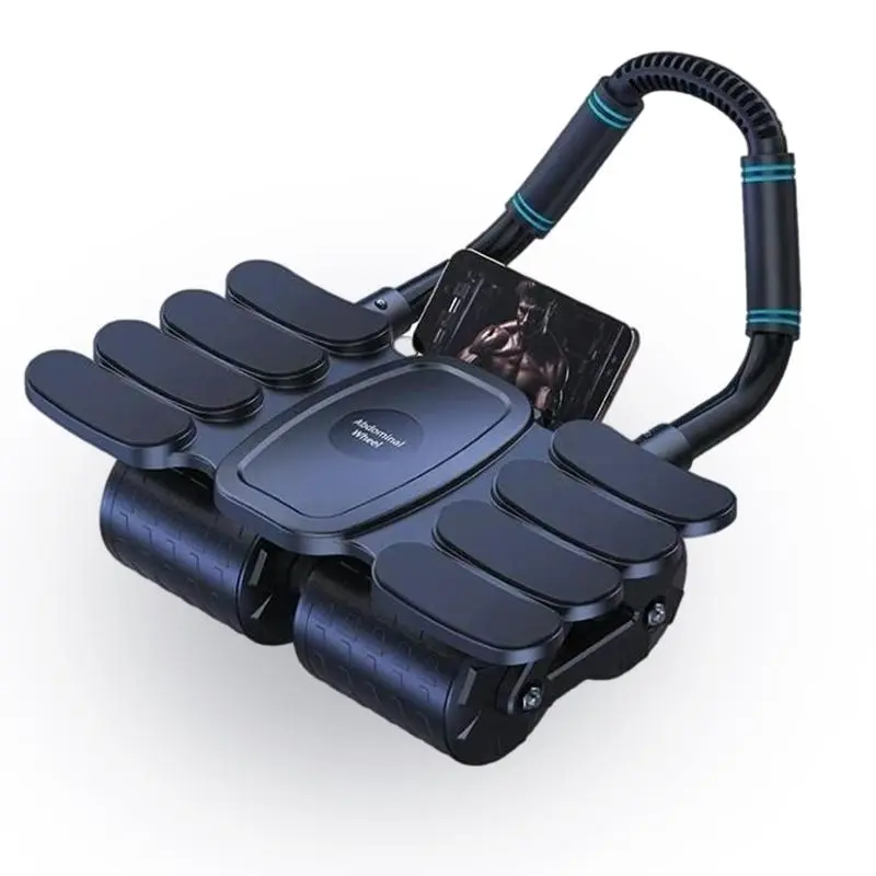Automatic Rebound Ab Roller 4-Wheel Core Trainer - Spring-Assisted Roll, Elbow Support, Built-In Phone Holder, Knee Mat, 100kg Load, Stable Compact Home Gym Ab Training Equipment for Unisex Core Workouts