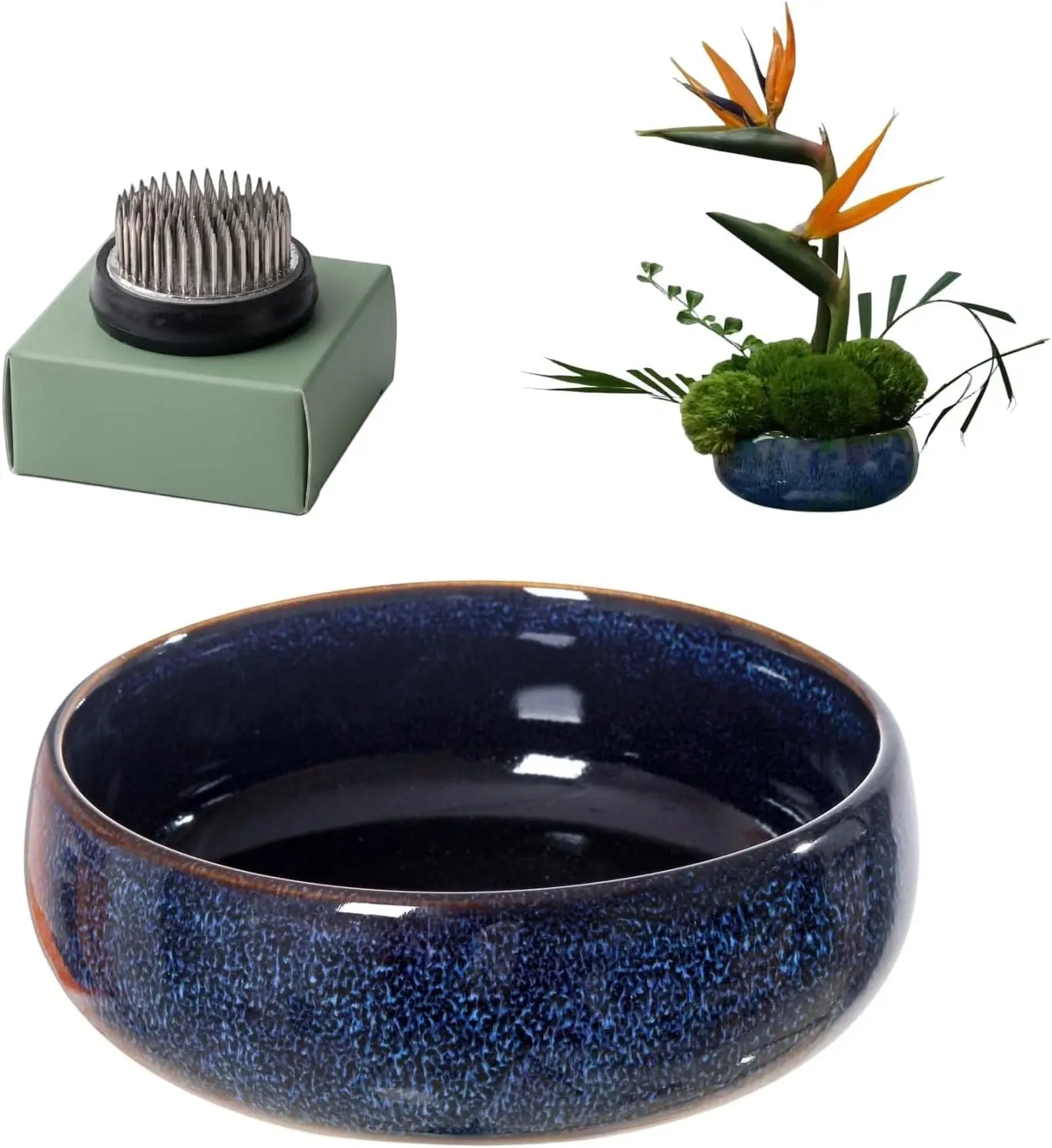 Ikebana Kit, Bowl, with 1.8in Floral Frog | Japanese Flower Vase, Ikebana Vase, Flower Frog Kit, for Hydroponic, Water Lotus Bowl, Japanese Floral Arrangement