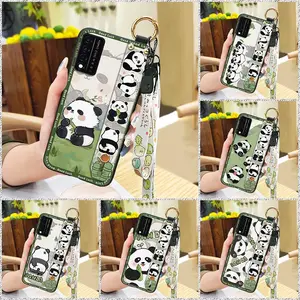 Durable Anti-knock Phone Case For TCL T-Mobile Revvl V+ 5G/Revvl V Plus 5G Cartoon Kickstand Waterproof Cute Soft case Dirt-resistant Anti-dust panda Shockproof Wrist Strap ring