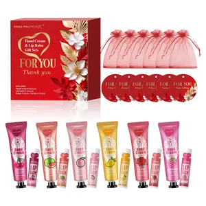 Valentine's Day Themed Beautiful Gift Box Set, Lip Balm and Hand Cream Set, Thank You Card and Gift Bag Included, New Year Christmas Present