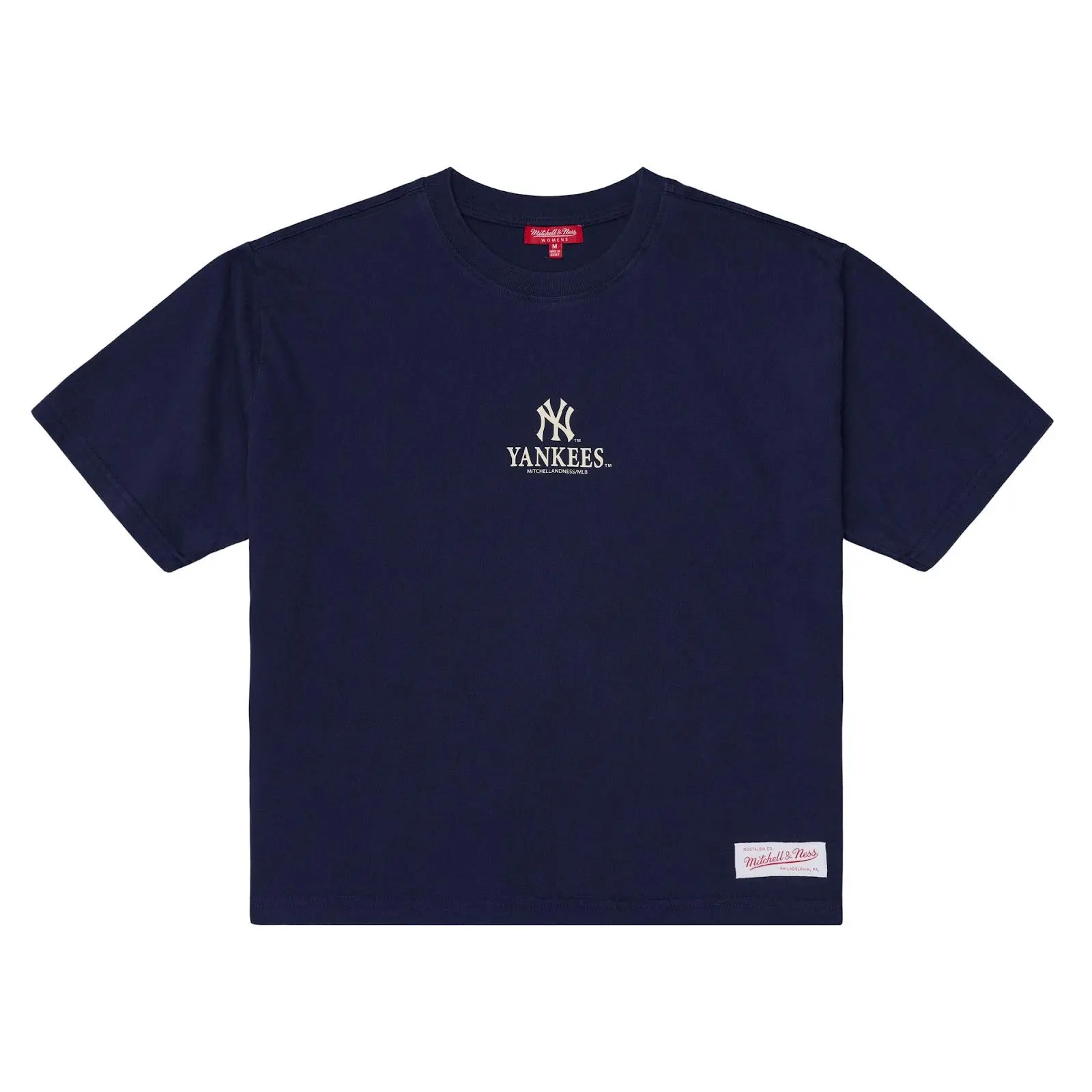 Women's New York Yankees Navy Core Essentials Cropped Boxy T-Shirt MLB Throwback Tee Graphic Vintage Fan Gear Mitchell & Ness