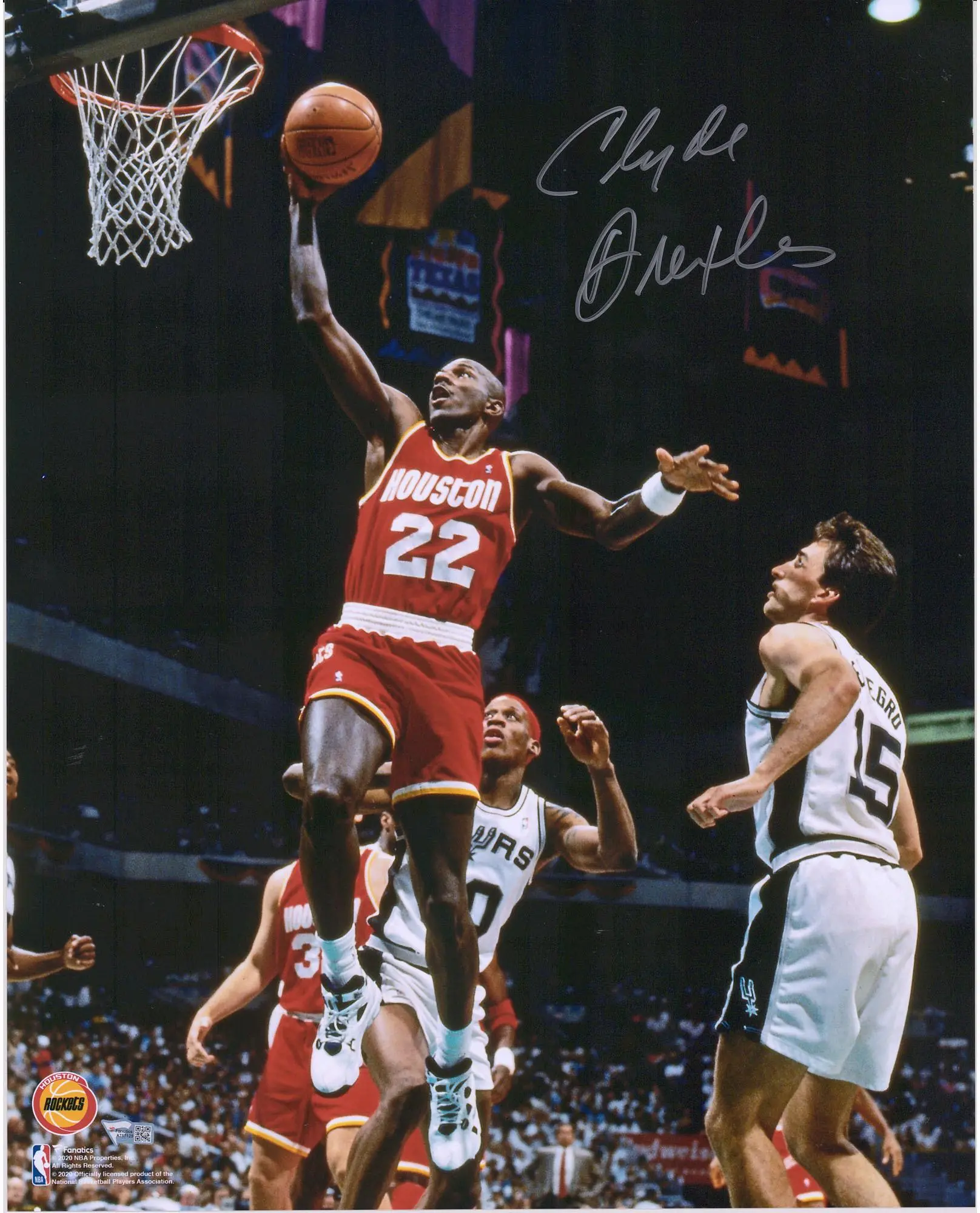 Clyde Drexler Houston Rockets Autographed 16" x 20" Dunking Photograph - Fanatics Authentic Certified