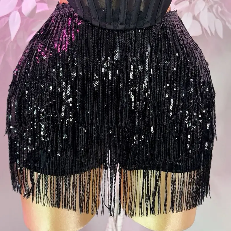 Sparklyyy Fringe Mini Skort - Black