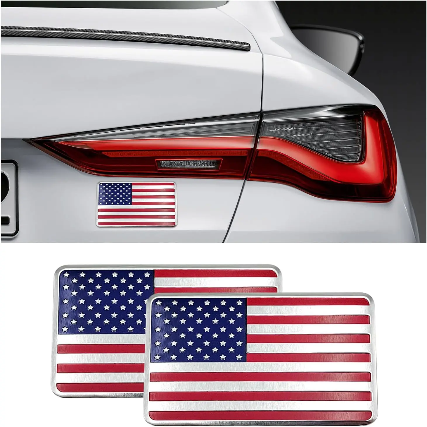 2 count  Flag  Metal Decal,  Alloy  Emblem Stickers, Patriotic Stars Stripe  Flag Auto  Decoration, Universal Exterior Decor Accessories for  SUV (Red Flag)