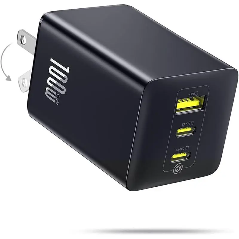 100W USB-C Charger Block, 3-Port Foldable Compact PPS Wall Power Adapter for MacBook Pro/Air, iPad, iPhone 16/15, Galaxy S24, Steam Deck, Mobile Phones, Smartphones & Other Electronic Devices
