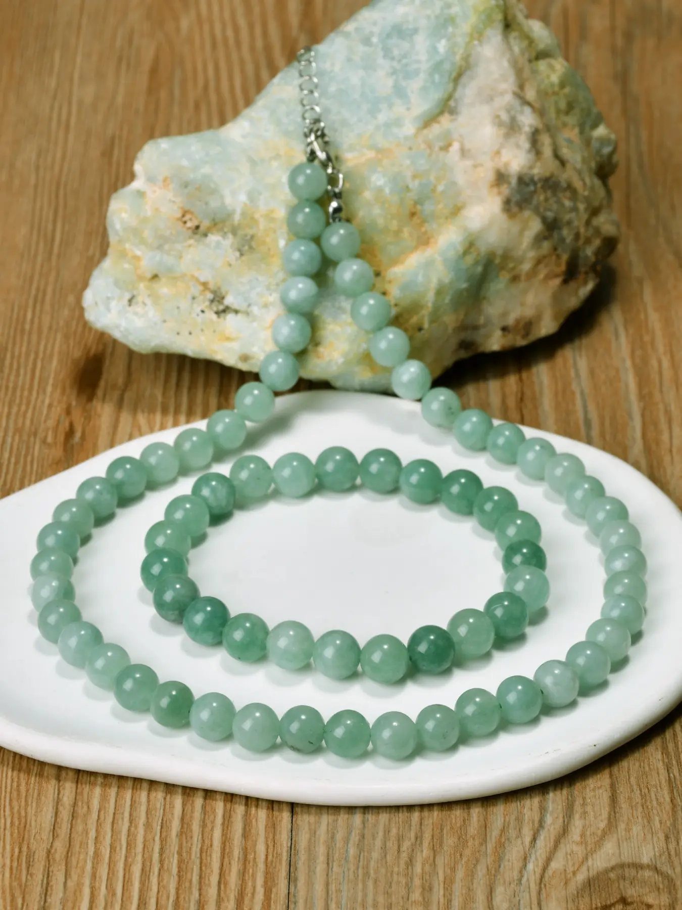 Vintage Green Jade Beaded Necklace & Bracelet, 2 Counts Boho Style Jewelry Set for Women & Men, Trendy All-match & Exquisite Jewelry for Birthday Gift Dainty Gift for Your Love
