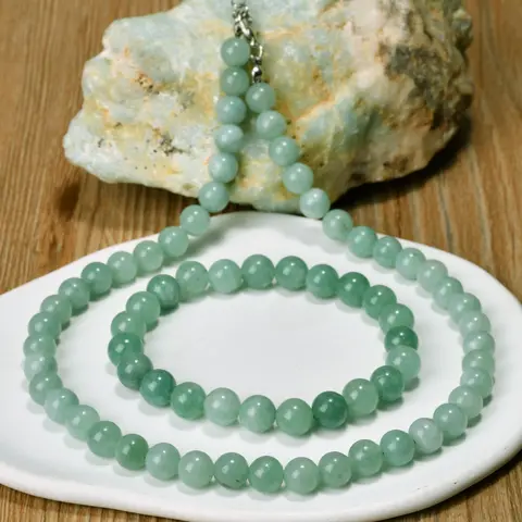 Vintage Green Jade Beaded Necklace & Bracelet, 2 Counts Boho Style Jewelry Set for Women & Men, Trendy All-match & Exquisite Jewelry for Birthday Gift Dainty Gift for Your Love