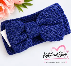 Navy Blue Knitted Winter Ear Warmer Headband for Women – Soft Crochet Head Wrap