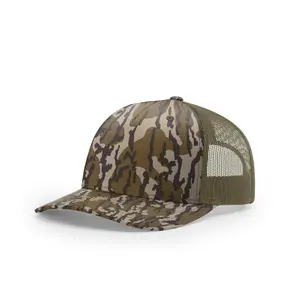Richardson Camo Trucker 112 Snapback Hat - Five Panel Structured Mesh Back Cap with Secure Fit & Easy Adjustment