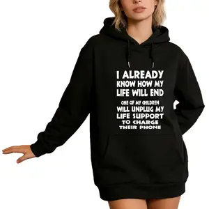 Statement Black Hoodie with White Text about Kids and Life Support – Fun Gift for Family and Friends