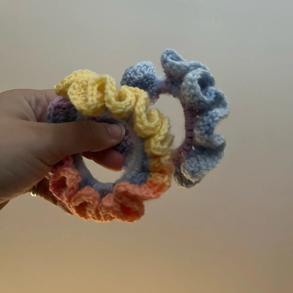 Multicolored crochet scrunchies - handmade