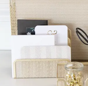 BLU MONACO Gold Mail Organizer for Desk - Mail Holder Countertop - Letter Organizer - Gold Metal Mesh Letter Sorter - Envelope Holder - 6.9" x 3.1" x 5.4"