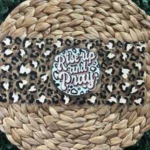 Rise Up and Pray Cheetah UVDTF CUP WRAP with Leopard Print Design and Inspirational Quote for Stylish and Motivational Use