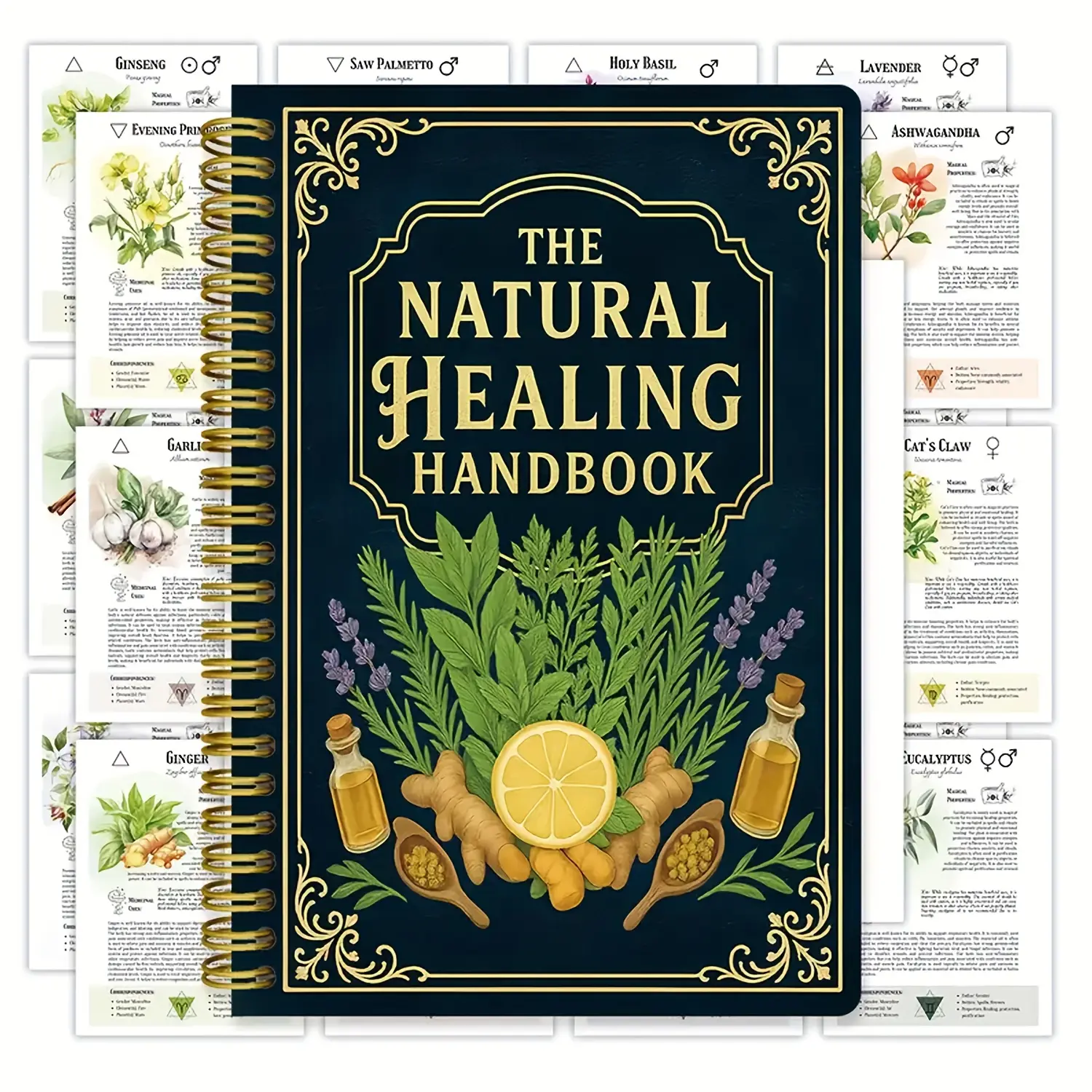 Natural Healing Handbook Notebook, Herbal Medicine Guide, Includes Ashwagandha, Holy Basil, Ginger, Herbal Science, Therapy, Technology, Educational Manual, 5.5x8.3 Inches