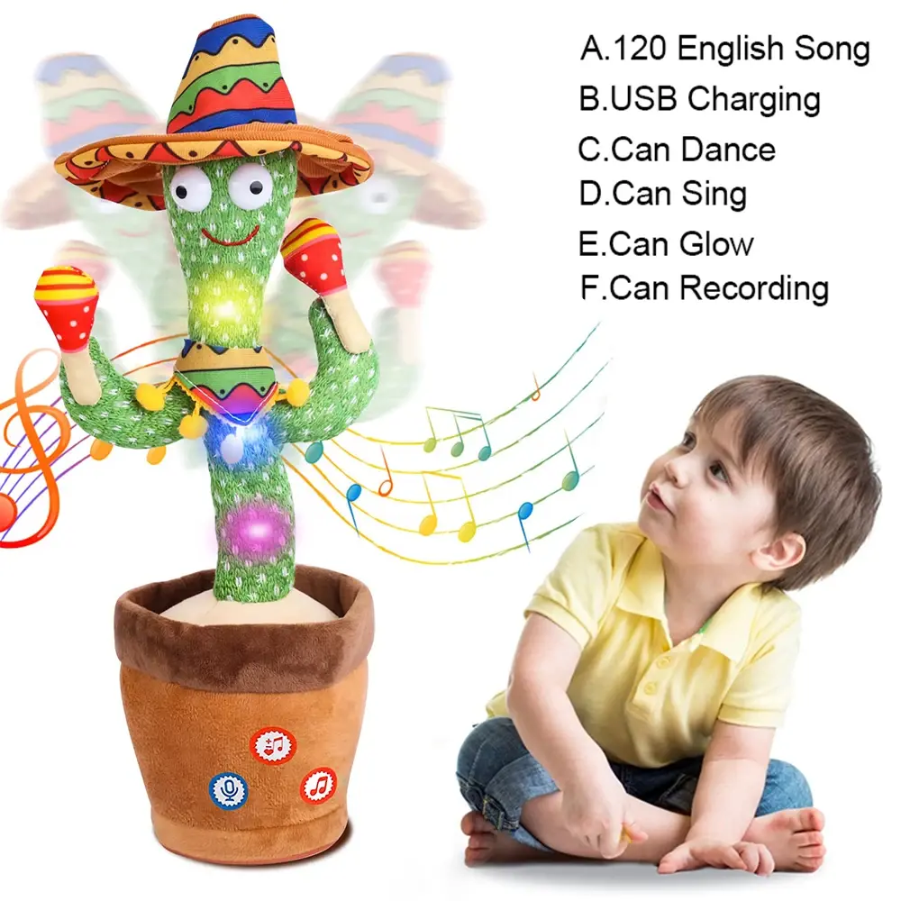TikTok Viral Interactive Dancing Cactus Cat Toy, Repeats What You Say, Sings, Pet Supplies Accessory for Cats Musical Light Up Electronic Rattle  baby cactus