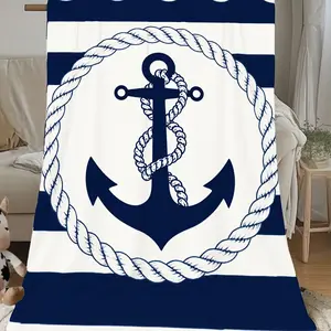 Classic Nautical Anchor Pattern Flannel Throw Blanket - 280Gsm, Soft & Warm, Lightweight Fabric, Suitable For Sofa, Bed, Camping & Travel, Ideal For Home Decoration |   Perfect Gift For Relatives, Friends & Loved Ones