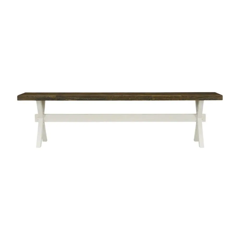 Furnifact Wooden Dining Bench with X-Style Base for Kitchen and Dining Room, Brown/White