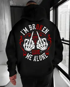 I’m Broken Leave Me Alone Hoodie – Dark Sarcastic Skeleton Middle Finger Quote T Shirt for Men – Savage Attitude Graphic Sweatshirt