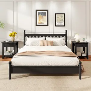 COSTWAY - Set of 2 Nightstand with Drawer 3-Tier Modern Bedside Table with Open Shelf and Storage-Black