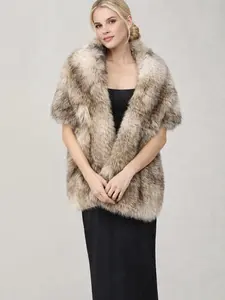 Women Luxury Warm Faux Fox Fur Shawl Winter Ladies Plush Scarf Wraps Cloak Coat Wedding Quartz Long Cape Stole Scarves Shawl