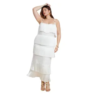 ELOQUII Women's Plus Size PatBO x ELOQUII Fringe Maxi Dress