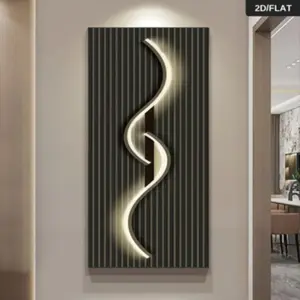 1 Modern Abstract Light Sculpture Wall Art - White Vortex on Dark Striped Background, Living Room and Bedroom Decor 2D Flat Print Frameless Painting