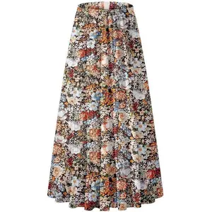 Women's Chiffon Elastic High Waist Pleated A-Line Flared Maxi Skirts