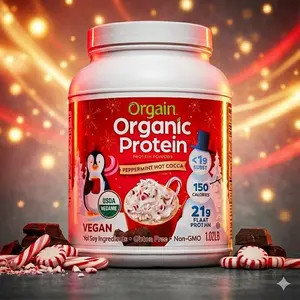 Organic Vegan Protein Powder Peppermint Hot Cocoa Holiday Flavor 21g Plant Protein 5g Prebiotic Fiber No Lactose No Added Sugar Non-GMO Perfect for Shakes and Smoothies 1.02lb Clean Nutrition Mix