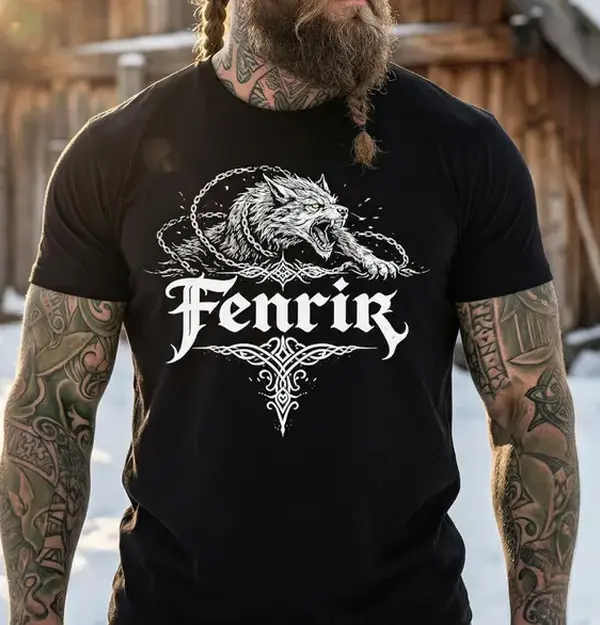 Fenrir Viking Wolf T-Shirt – Norse Mythology Shirt, Pagan Warrior Tee, Ragnarok Wolf, Nordic Viking Gift for Men