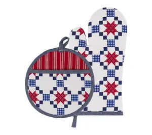 Design Imports Americana Quilted Printed Potholder & Oven Mitt
