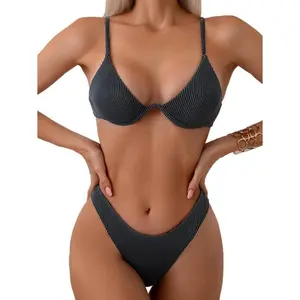 Women Underwire Triangle Bikini Spaghetti Strap Push Up Swimsuit Cheeky Two Piece Bathing Suit