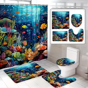 Elegant Bathroom Decor Set, Bathroom Decoration Accessories, Includes Shower Curtain, Bath Mat, Toilet Seat Cover, U-Shaped Pad, Perfect Gift for Friends and Family