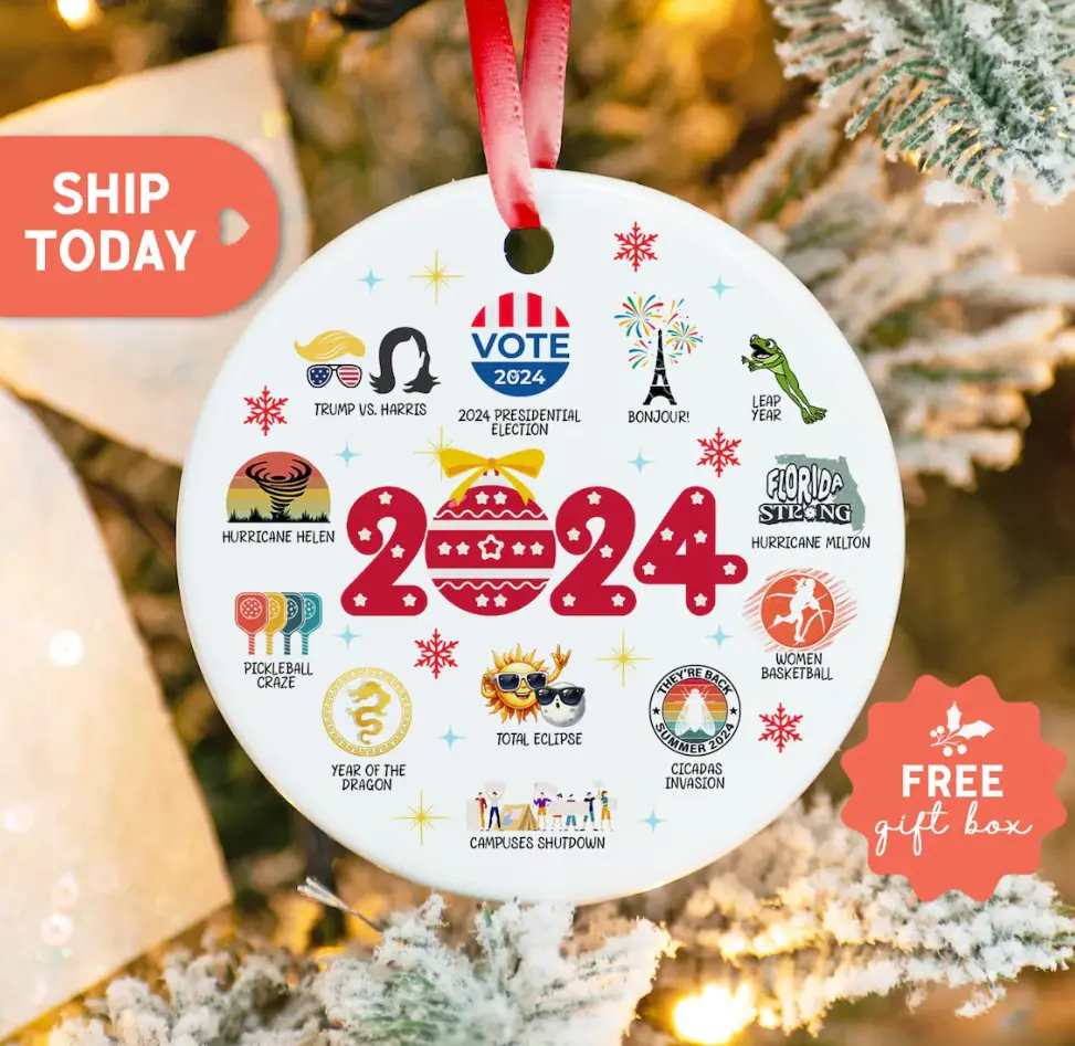 Notable 2024 Christmas Year Review Event Ornament, Ceramic And Acrylic Ornament