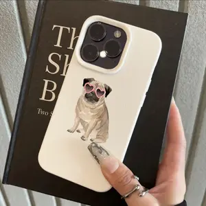 A playful squatting pug pattern phone case, TPU material anti-slip and anti-drop phone case, suitable for iPhone 17/16/15/14/13/12/11 PRO PROMAX PLUS AIR XS XSMAX, an ideal gift for friends and family, DKPW395