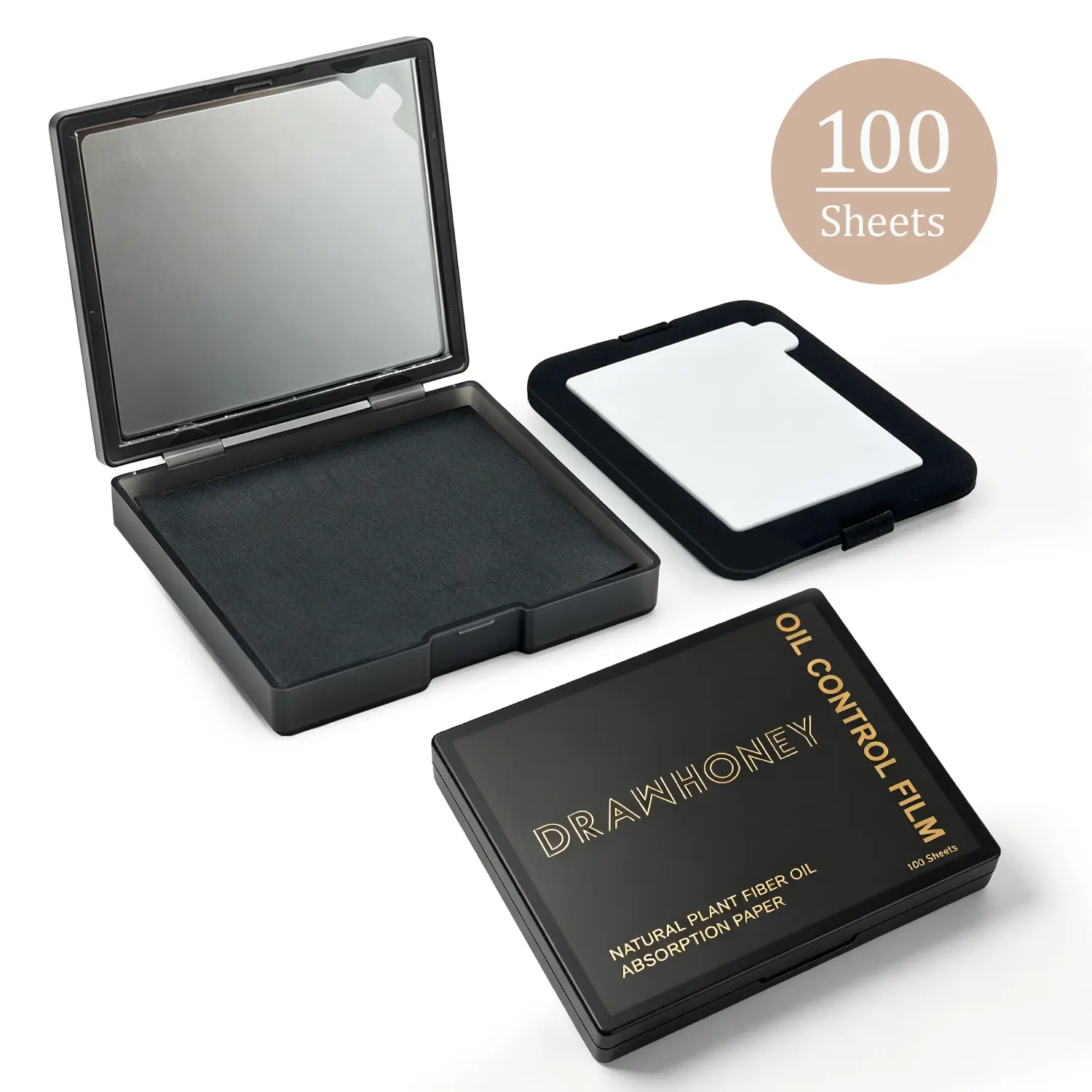Oil Blotting Sheets with Mirror Case, 100 Count Facial Oil Absorbing Paper for Makeup Touch Ups
