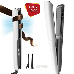 Betahouse Flat Iron Hair Straightener and Curler 2 in 1 with Cooling Air Vents and Add Essential Oil, 1 Inch Titanium Straightening Curling Iron Airflow Styler 3 Temp Up TO 450℉ Dual Voltage Adjustable Traditional Smooth Silicone,comfort,Travel-Friendly