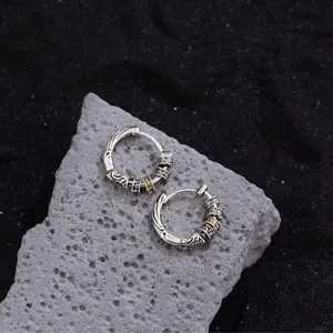 Thai Silver Chunky Hoop Earrings – Hip Hop Huggies for Men & Women, Party Jewelry