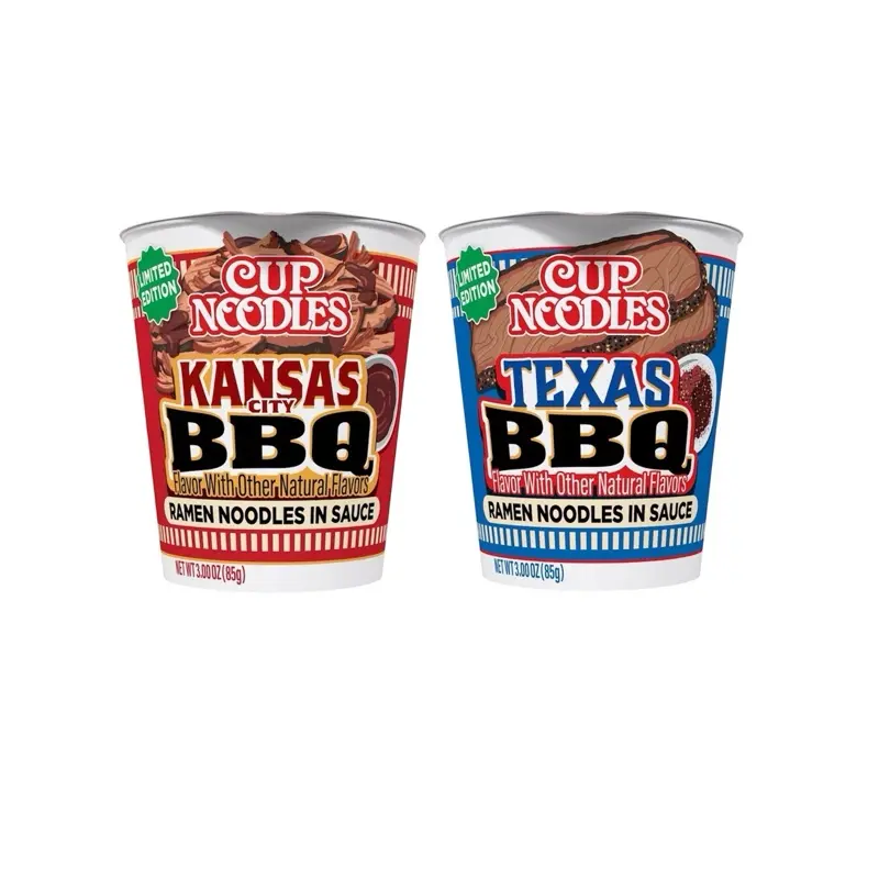 Limited Time Nissin Cup Noodles Bundle of 2-Kansa City BBQ & Texas BBQ Brisket Ramen Noodles