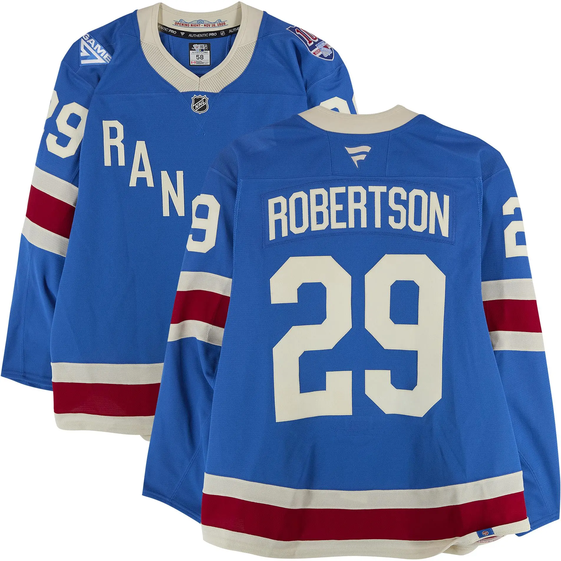 Matthew Robertson New York Rangers Game-Used #29 Blue Centennial Jersey vs. Boston Bruins on January 26, 2026 - Fanatics Authentic Certified