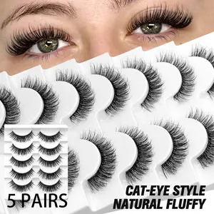 GROINNEYA 5 Pairs/7 Pairs Natural Look Fake Lashes Thin Fluffy Eye Lashes Soft Cross Eyelashes Clear Band False Eyelashes Short Wispy Lashes Reusable False Eyelashes Eyelash Extension