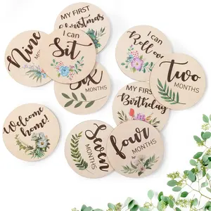 Monthly Milestone Cards Sign - 10 Double Sided Marker Wooden Circles Discs  Photography Prop,  Journey Birth Announcement Sign  Boy and Girl  Sets
