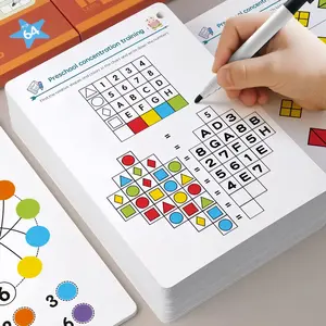 1 set Focus Mind Training Cards Set, Early Education Tool, Reusable Erasable Writing Practice, Handwriting Stickers, Tracing Book Kit, Learning Materials, School Supplies