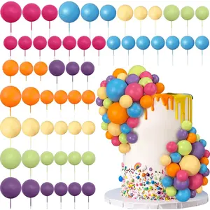 56 PCS Colorful Ball Shaped Cake Topper Pearl Balls Cupcake Insert Topper for Birthday Party Wedding Decoration Supplies Six Colors