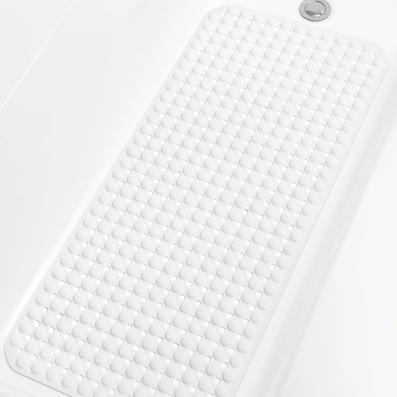 OTHWAY Non-Slip Soft Rubber Bathtub Shower Mat - 35x16 in, 1 Mat, Massage Nodules, Fast Drain Holes, White Bathroom Liner, One Mat