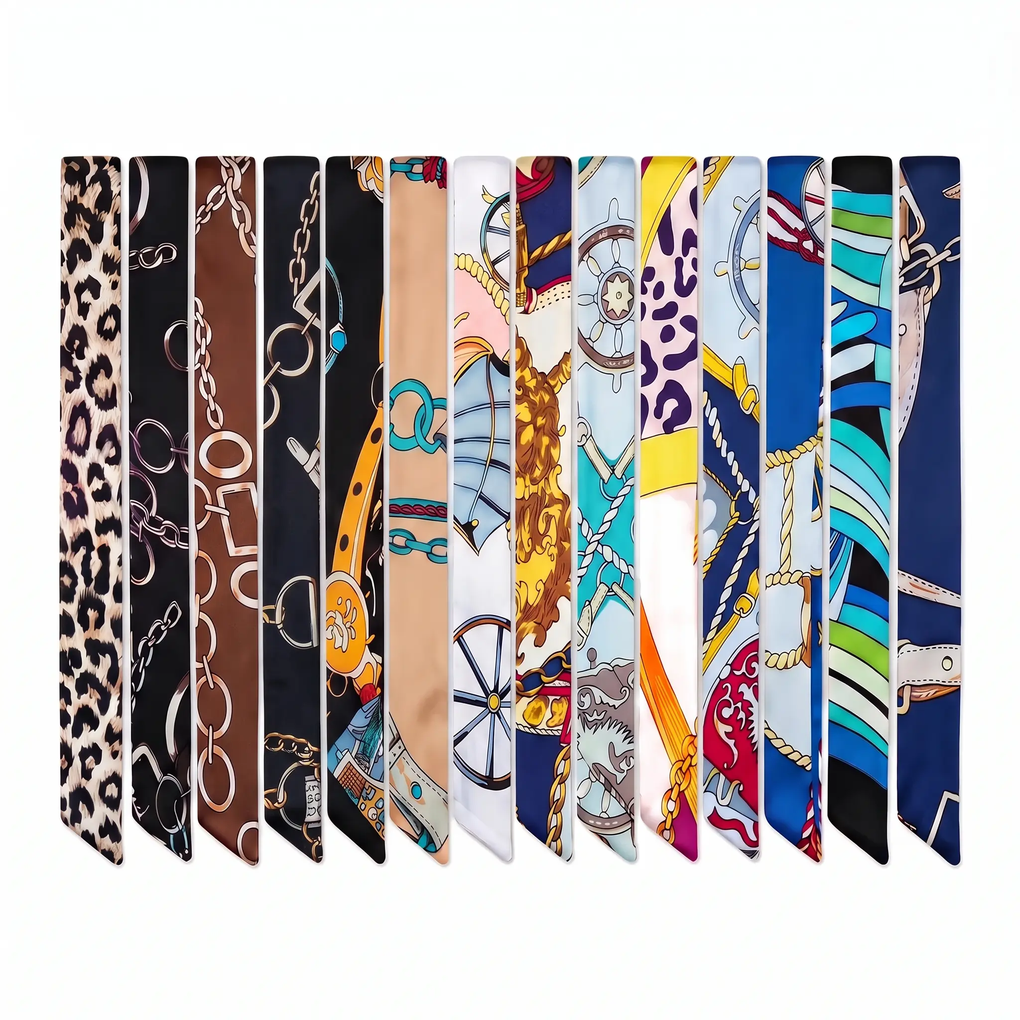 14 Pack Satin Neck Scarves, Silky Pattern Scarf Set, Decorative Wrist Scarf, Handbag Handle Wrapping Ribbon, Mini Neck Scarf for Women