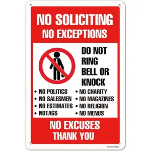 No Soliciting Sign, Funny Decor for House Door Office Business Yard,Metal Aluminum Rust Free, No Excuses, No Exceptions Do Not Ring Bell No Knock Sign - 8 x 12 Inch Pre-Drilled Holes (003)