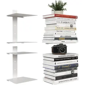 Floating Book Shelves for Wall, 4 Tier Invisible Bookshelves Heavy Duty Metal Loads 60LBS, Vertical Spine Book Tower Hanging Bookshelves, Shelves for Room Wall Mounted, 2 Pack White