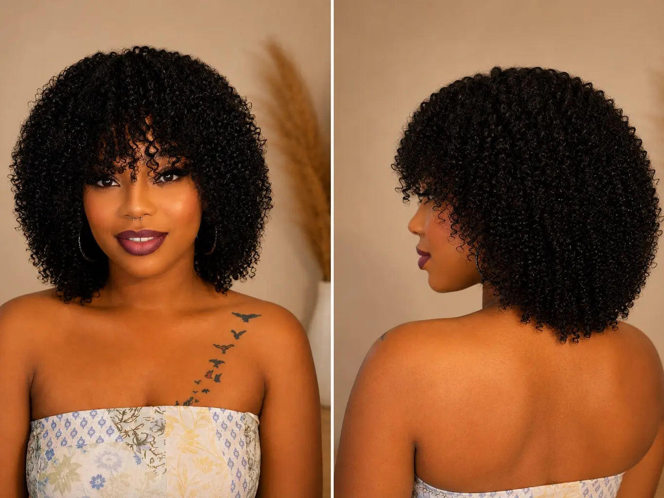 Mouri Kite 10" Human Hair Full Machine Wig, Natural Black Afro Kinky Curly Hair Extensions