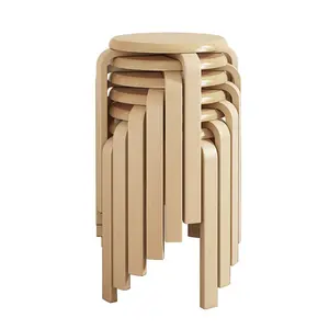 Stackable Bentwood Stool Set of 6, 18" Round Stacking Backless Nesting Stools, Anti-Slip Felt Pad,School Chairs, Suitable for classrooms, Dining Rooms, Kitchens, Natural